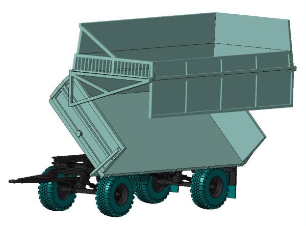 Anhänger HW80 mit Häckselaufbau gekippt