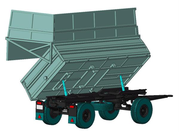 Anhänger HW80 mit Häckselaufbau gekippt